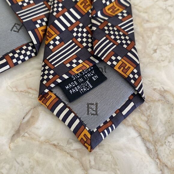 Fendi 100% Silk “F” Monogram Multicoloured Tie - Picture 7 of 8